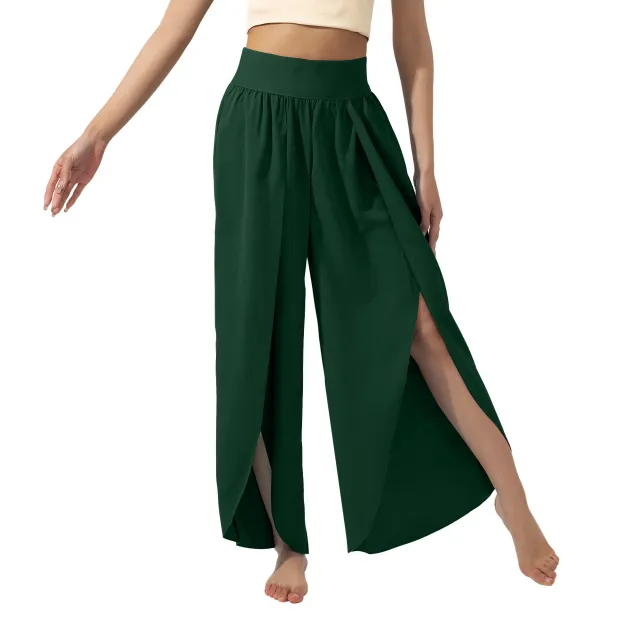 Women's Fashionable All match Slimming High Waist Slit Yoga Pants Olive - Shop at LoveMi