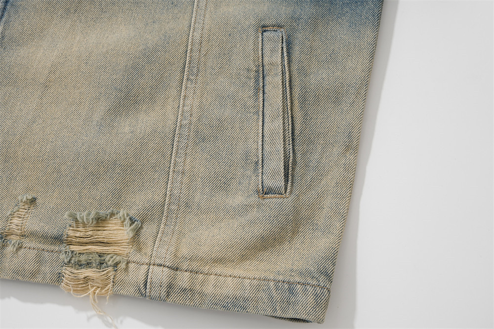 Men's American Street Water Washed Hole Distressed Deconstruction Stitching Autumn Coat