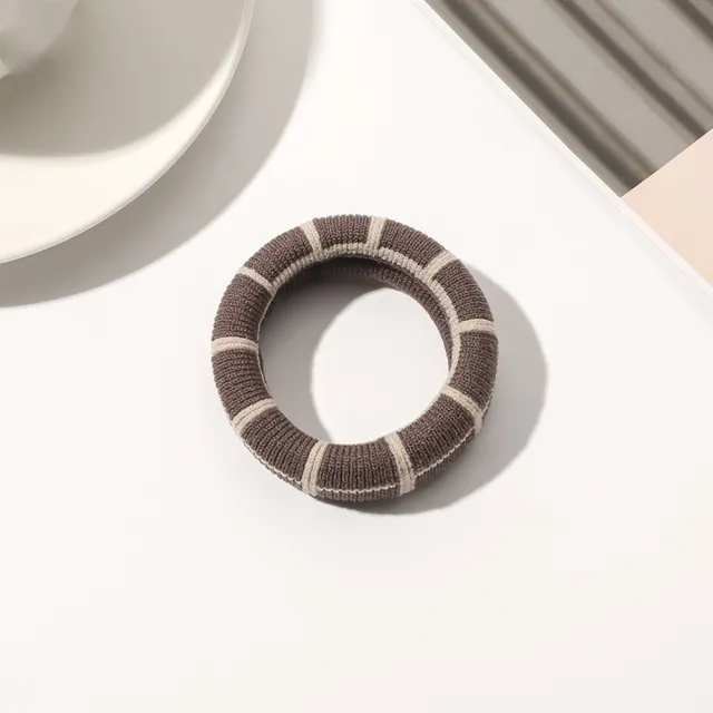 Towel Coarse Rubber Strap Simple Hair Ring Grid Milk Coffee - Shop at LoveMi