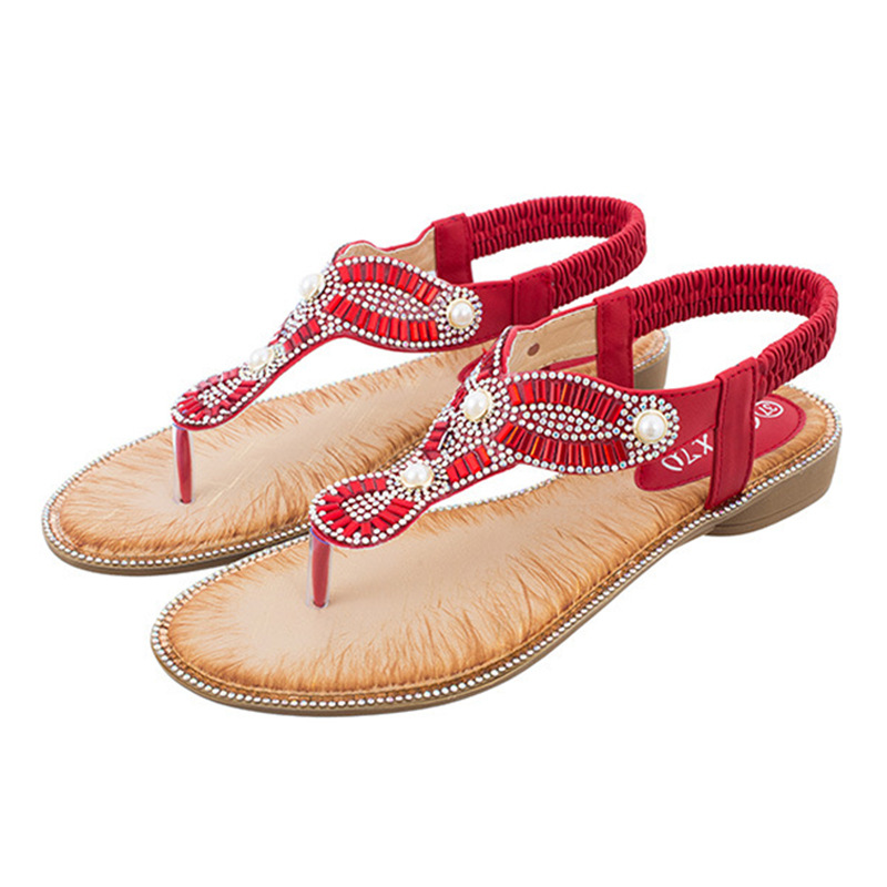 Flip Toe Sandals Round Toe Pearl Large Size For Women