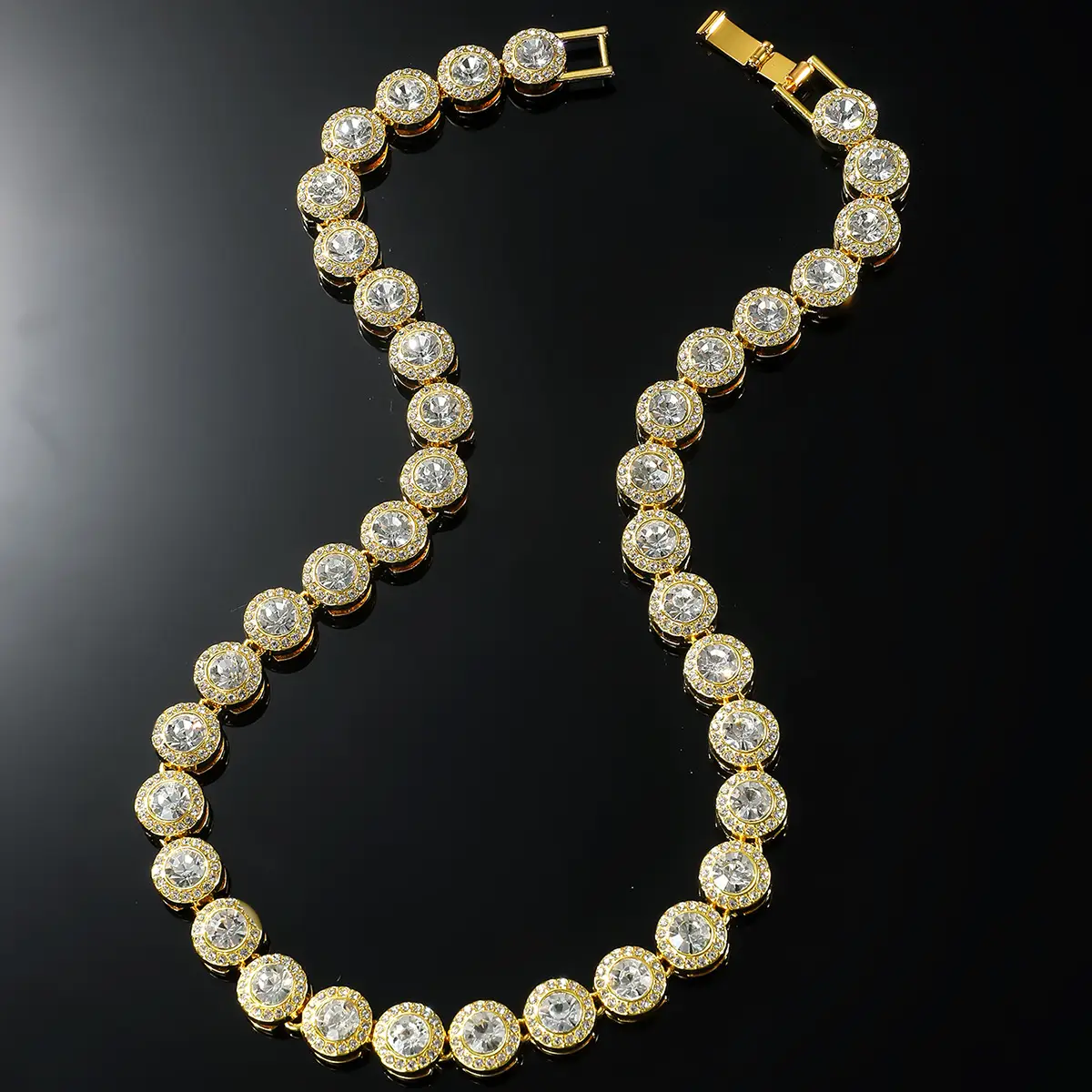 Round Rhinestone Necklace Men's Fashion Stitching