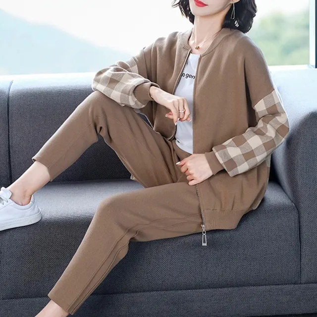 Western Style Knitted Suit Middle aged And Elderly Casual Sports Jacket 1357 Camel - Shop at LoveMi