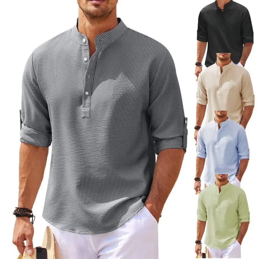 Stand Collar Button Shirt Summer Pineapple Texture Casual Top