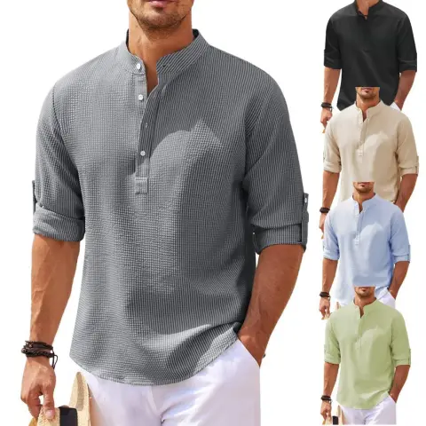 Stand Collar Button Shirt Summer Pineapple Texture Casual Top