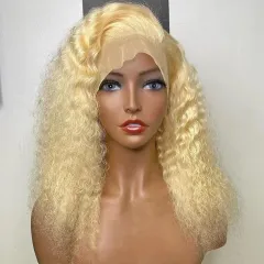 13x 4 Front Lace Long Curly Wig Head Cover - Light Gold - View 1