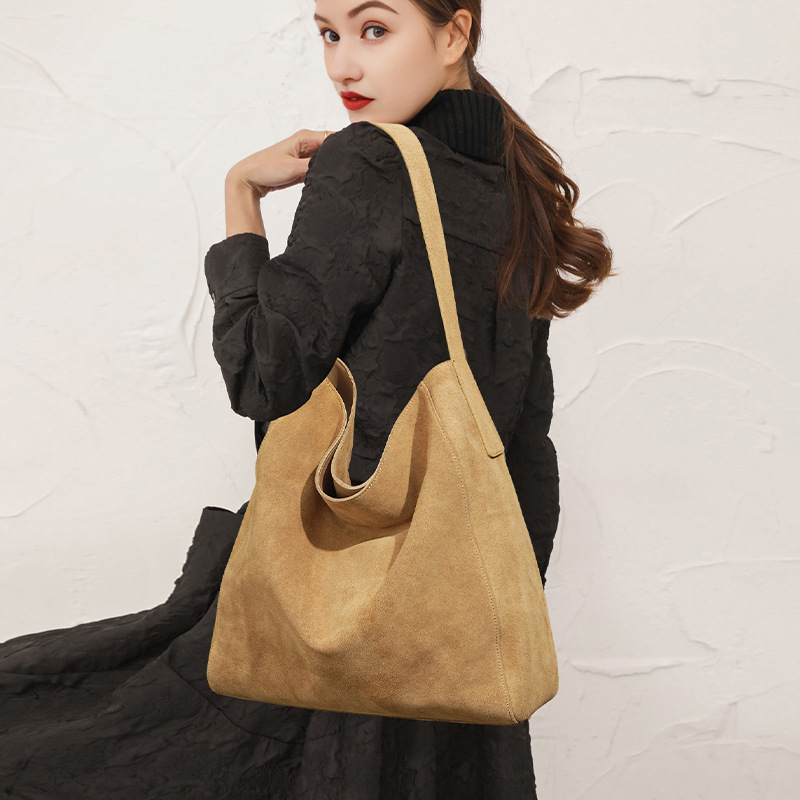 Womens Minimalist Suede Leather Tote And Shoulder Bag