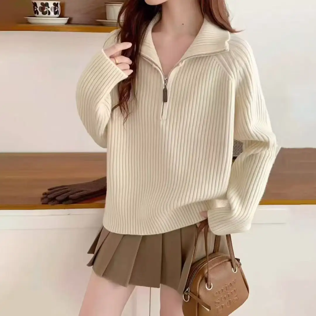 Versatile Loose-fit Pullover Knit Bottoming Top