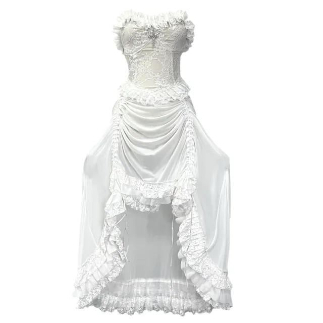 God's Redemption White Gothic Drawstring Mesh Dark Strap Dress Summer White - Shop at LoveMi
