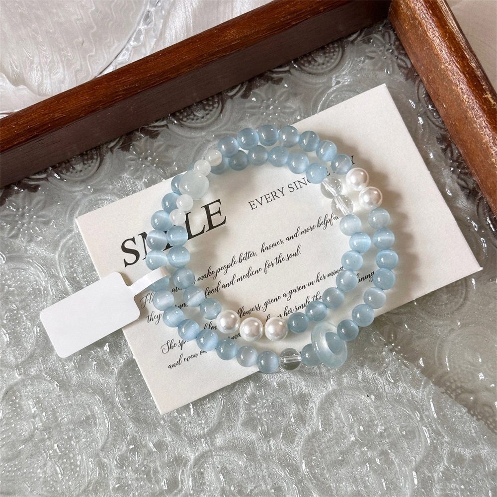 Simple Sea-blue Cats-eye Stone Bracelet Versatile And Subtly Luxurious