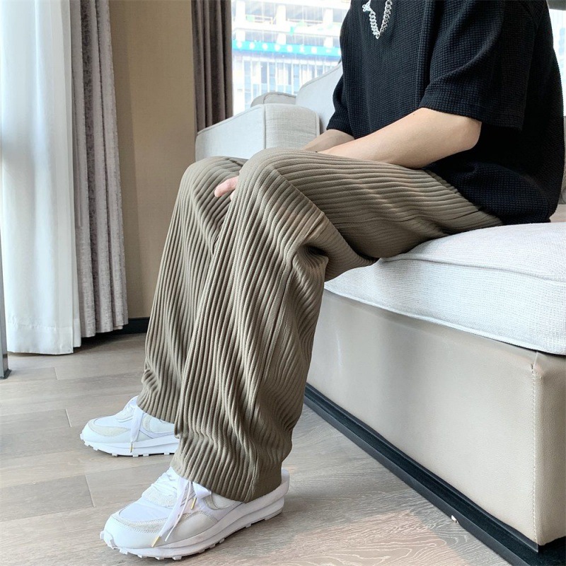 Texture Wide-leg Pants Vertical Stripes Men And Women Casual