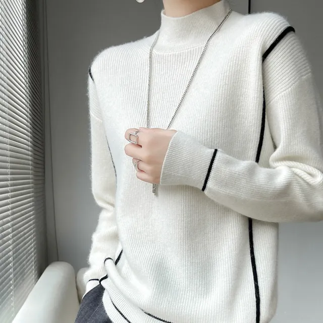 Simple All match Pure Wool Women's Knitted Bottoming Shirt Loose White - Shop at LoveMi