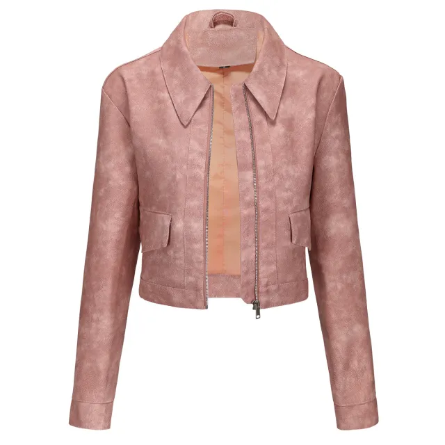 Women's Long sleeved Fashionable Faux Leather Jacket Pink - Shop at LoveMi