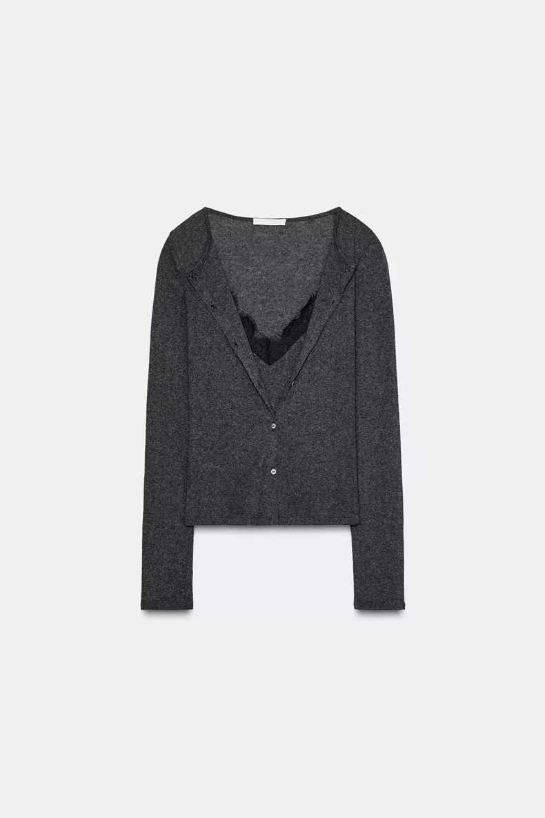 Women's Fake Two-piece Lace Base Layer Top