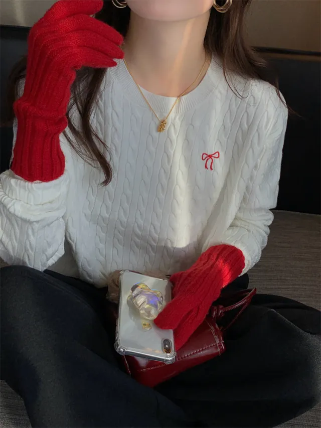 Chanel style Top Embroidered Long sleeve Sweater White - Shop at LoveMi