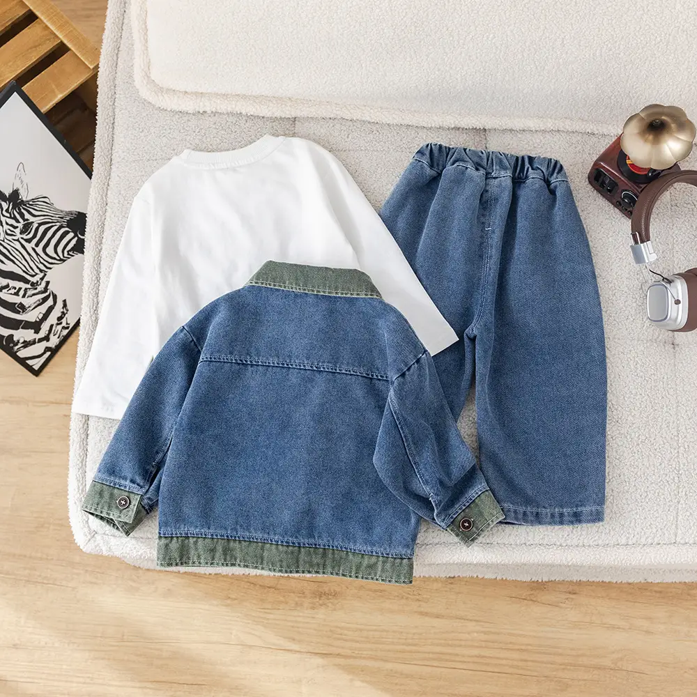 Boys' Simple And Versatile Denim Three-Piece Set