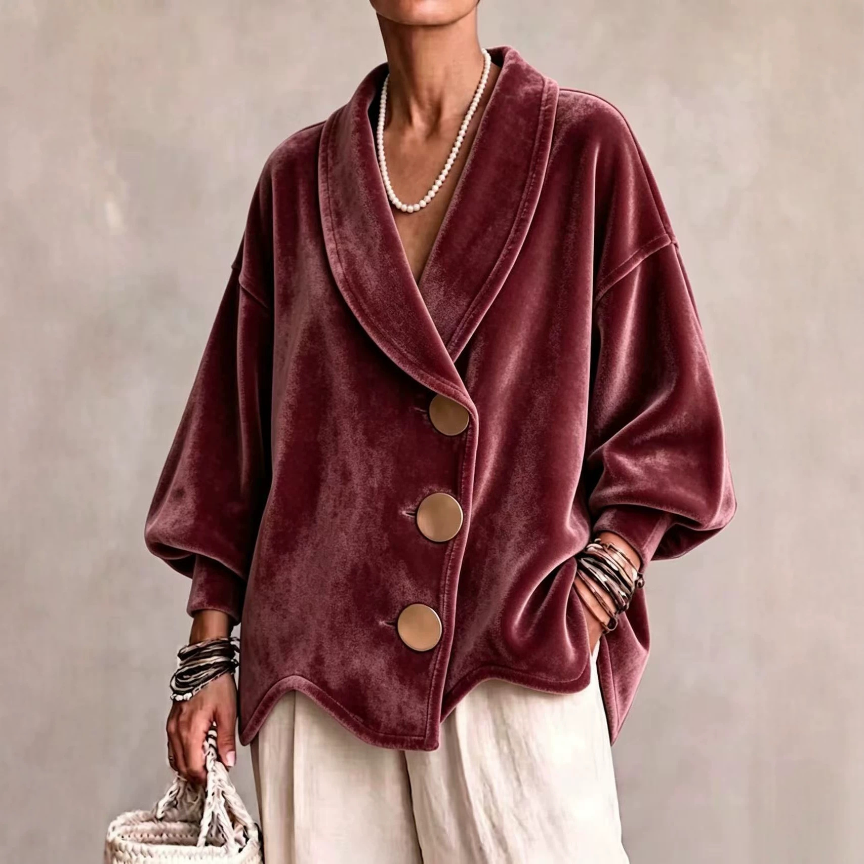 Women's Knitted Crew-neck Long-sleeve Cardigan Sweater