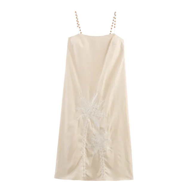 Vacation Style Coconut Tree Loose Strap Dress Apricot - Shop at LoveMi