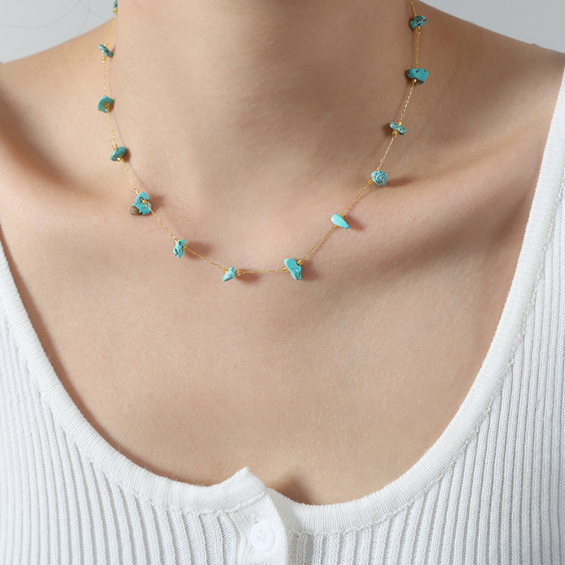 Stainless Steel Natural Turquoise Necklace