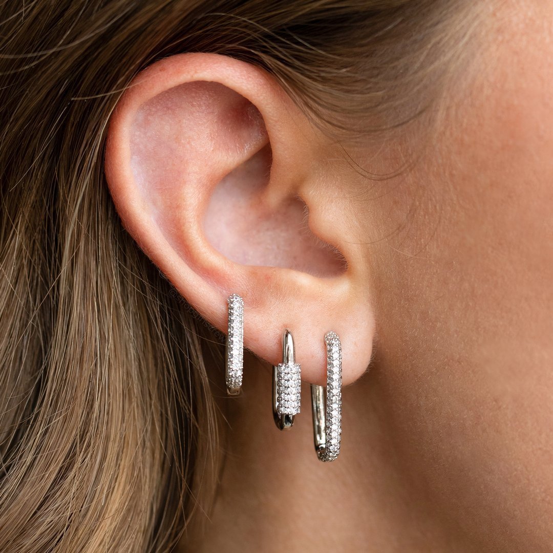 Micro Inlaid Zircon Ear Clip Geometric Three-piece Set