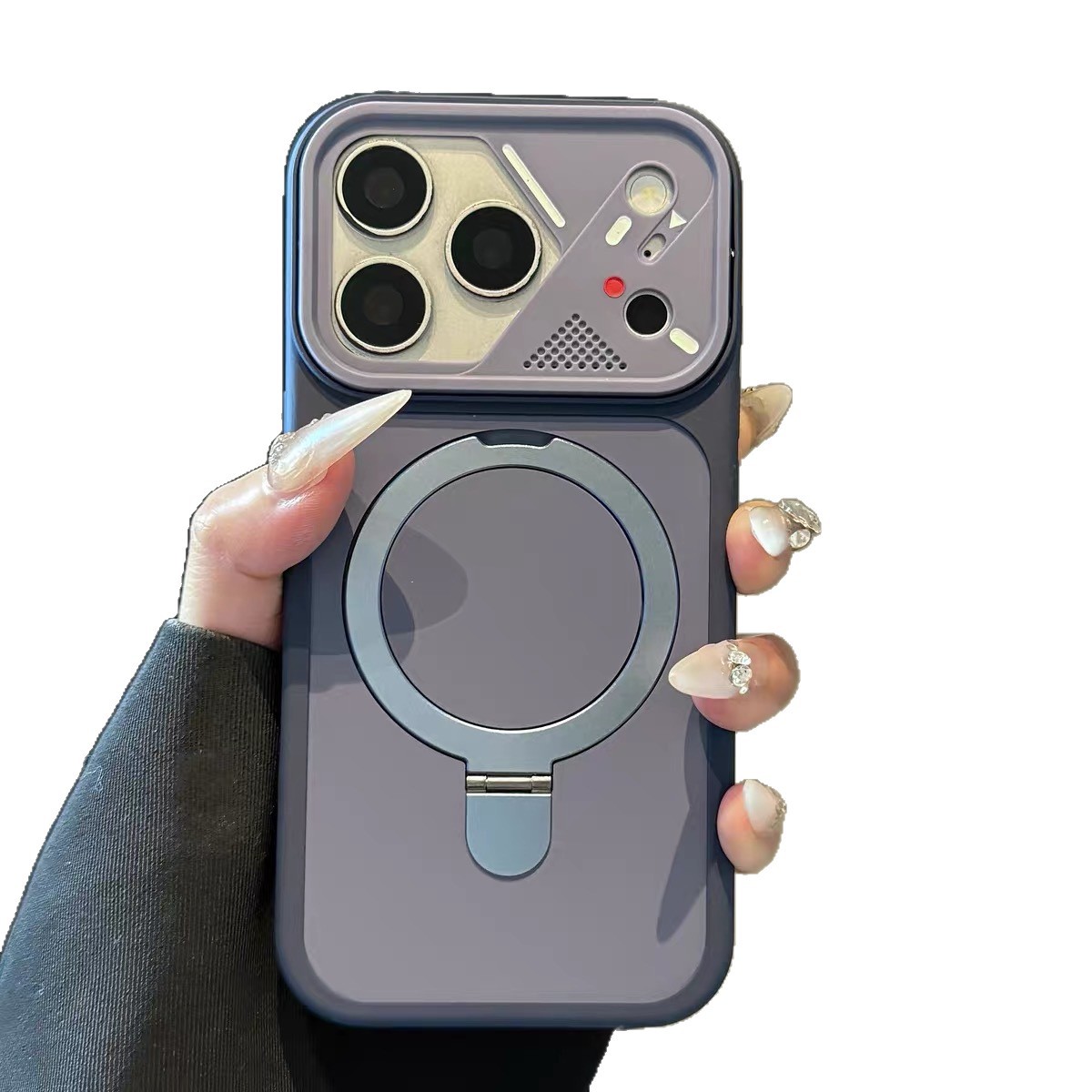 Mecha-style Frame Magnetic-suction Stand Matte Skin-feel Phone Case 2