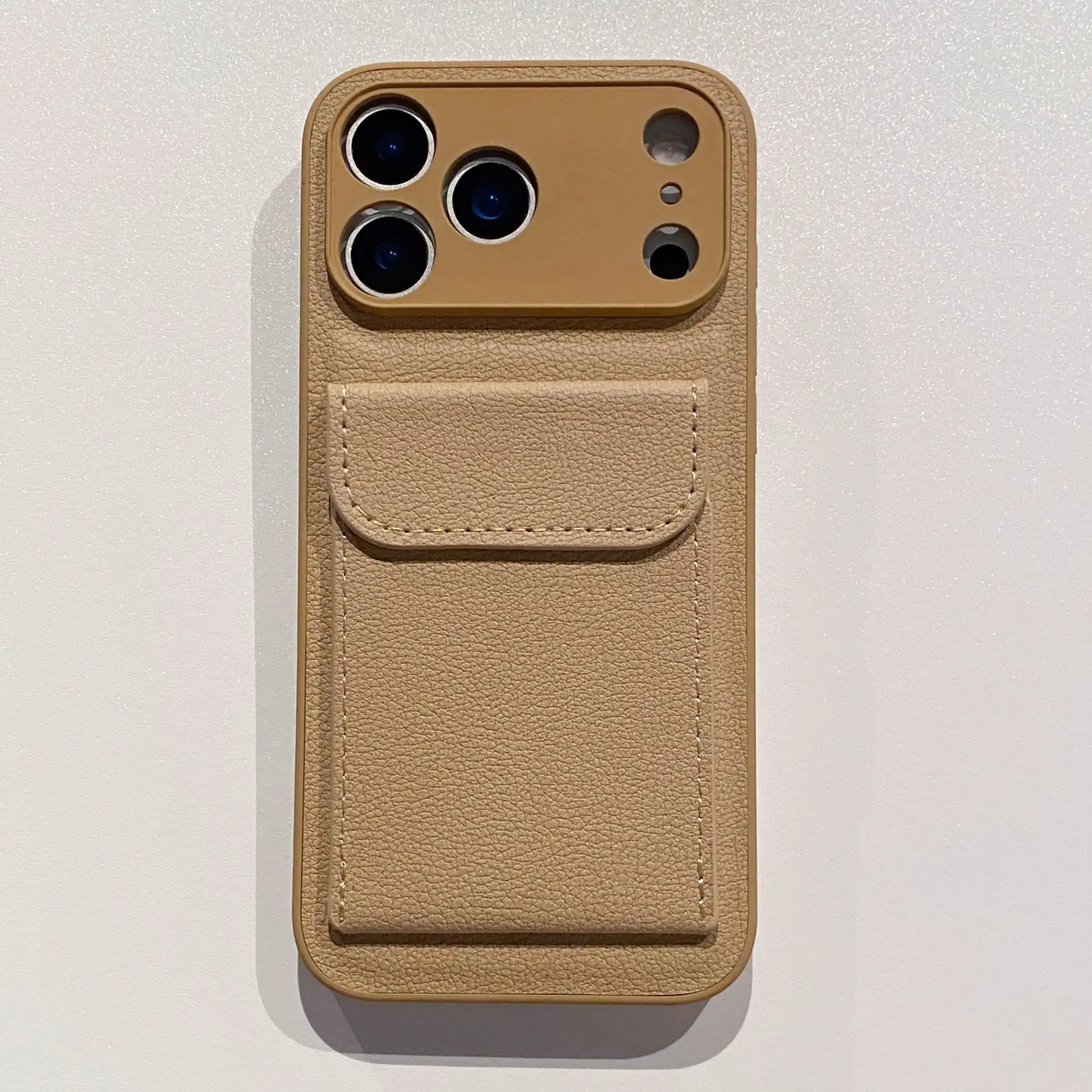 Plain Leather Pattern Card Holder Phone Case