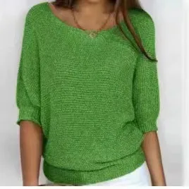Solid Color Round Neck Sweater Women's Green - Shop at LoveMi