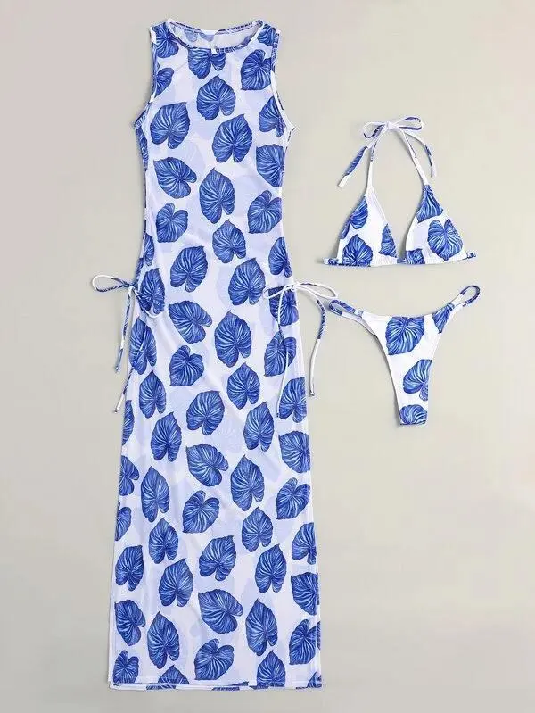 European And American Sexy Blouse Single Yarn Split Swimsuit Women's Bikini Blue - Shop at LoveMi