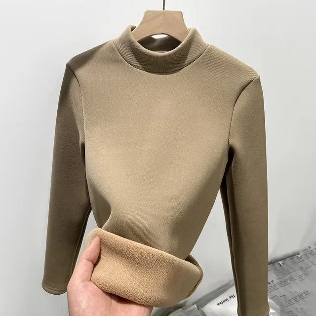 Fleece lined Warm Autumn And Winter Women's Long Sleeve Khaki - Shop at LoveMi