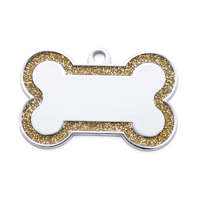 Zinc Alloy Dog Anti-lost Tag With Bone-shaped Edges And Shimmering Metallic Powder