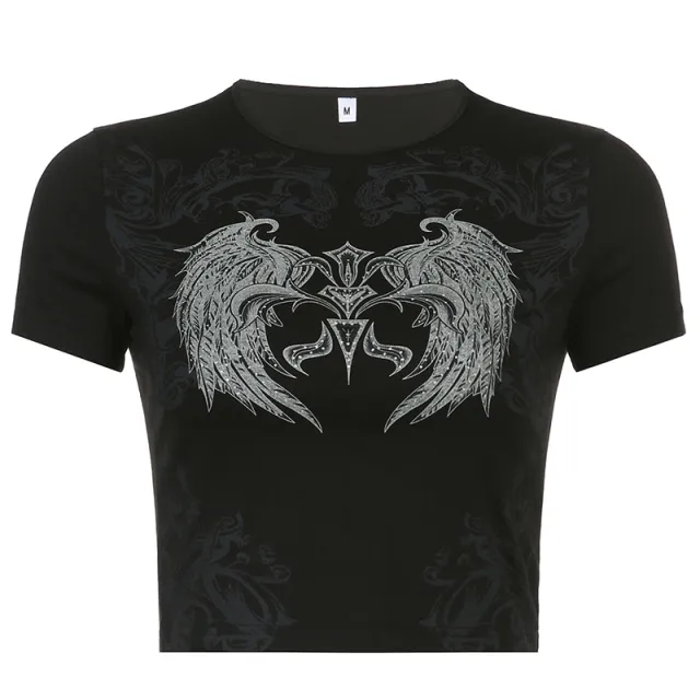 Women's Fashion Speed Crew Neck Print Slim Fit T Shirt Black - Shop at LoveMi