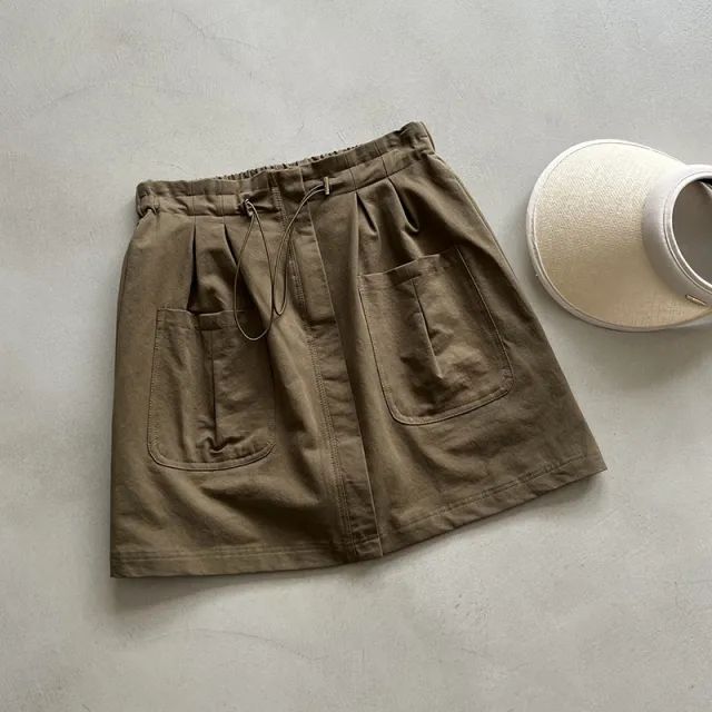 Drawstring Elastic Waist Skirt Large Workwear With Pocket Skirt Army Green - Shop at LoveMi