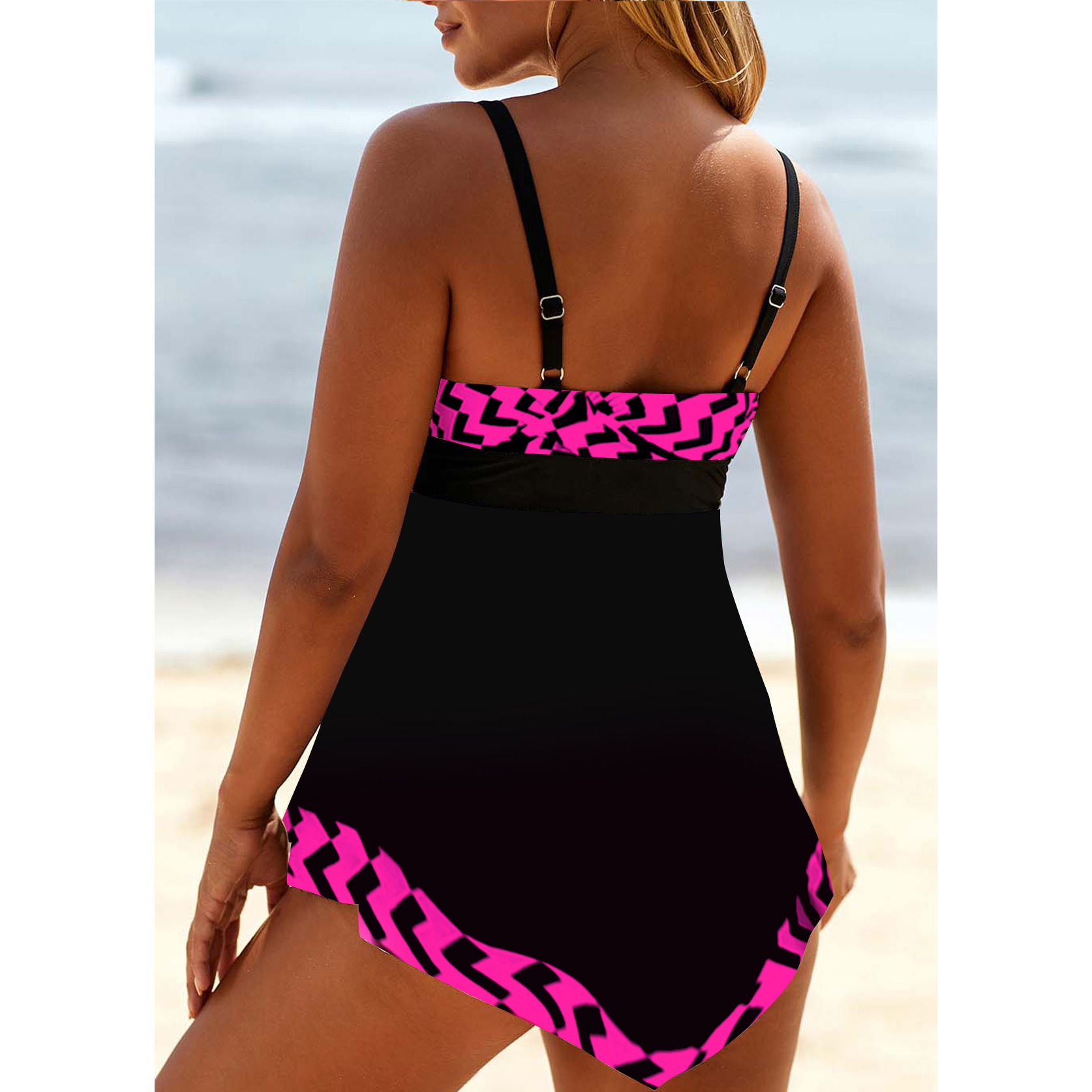 Women's Printed Strap Deep V Plus Size Skirt Swimsuit - Image 26