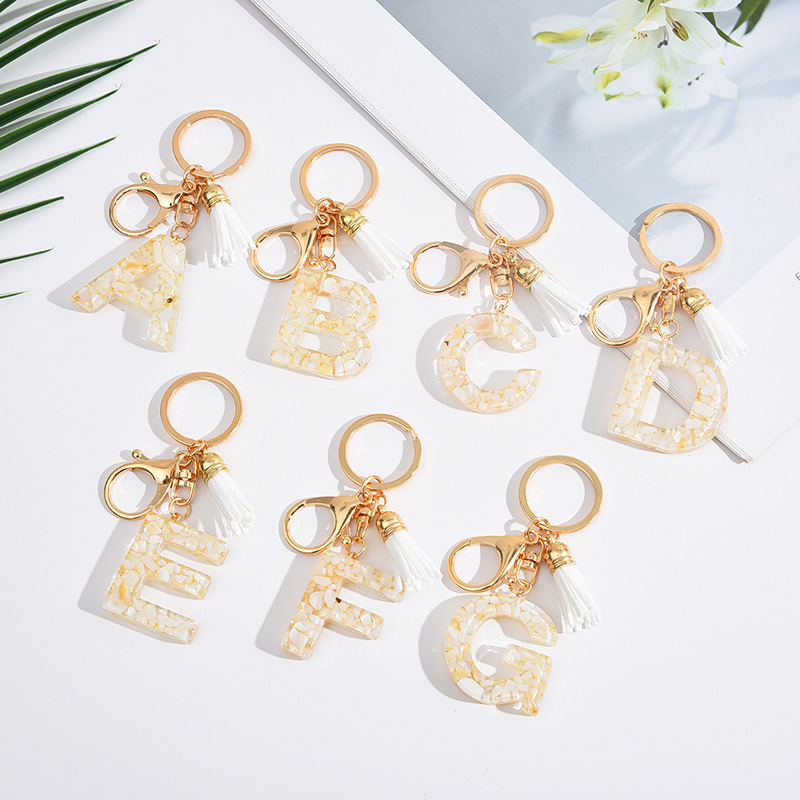 Shell Stone Gold Foil Letter Keychain