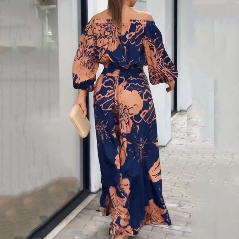 Casual Printed Off-the-shoulder Wide-leg Pants Suit