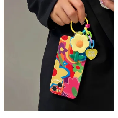 Ins Graffiti Flower Phone Case Little Yellow Flower Hanging Ornaments
