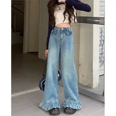 Bootleg Pants High Waist Jeans Women's Retro Loose Wide Leg - Blue - View 1