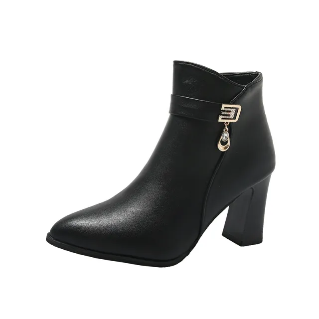 Autumn And Winter European And American Fashion Pointed toe Side Zip High Heel Boots Black - Shop at LoveMi