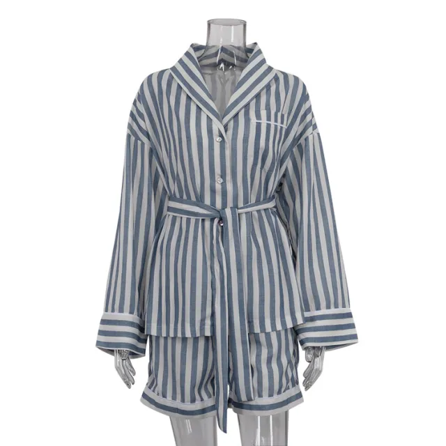 Comfortable Fashion Striped Lace up Suit Women Gray - Shop at LoveMi