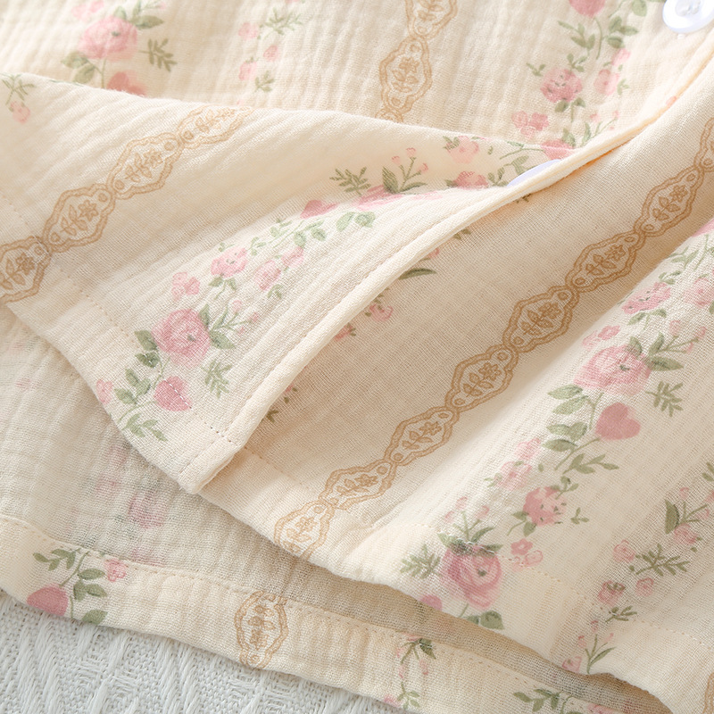 Floral Striped Long Sleeve Lapel Cardigan Spring And Autumn Homewear Suit