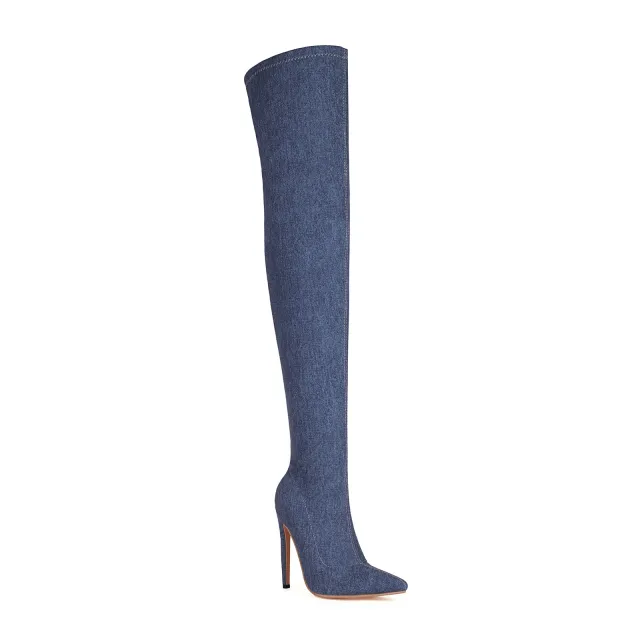 Denim Stretch Over the knee Boots Blue - Shop at LoveMi