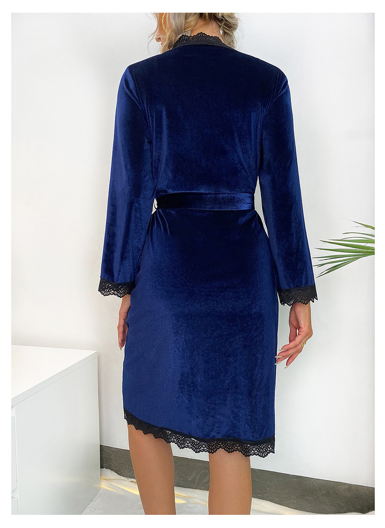 Velvet Casual Slip Nightdress Lace Backless Outerwear Gown Women's Homewear Suit