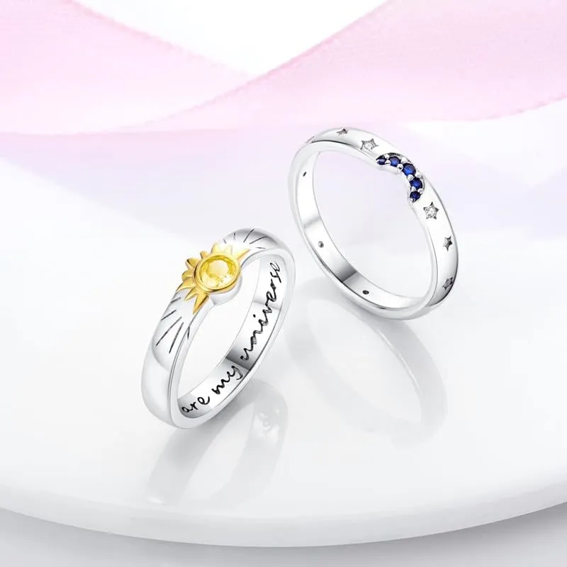 Star And Moon Matching Rings For Couples, Fashionable And Versatile - Silver