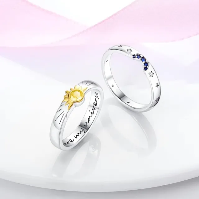 Star And Moon Matching Rings For Couples, Fashionable And Versatile Silver - Shop at LoveMi