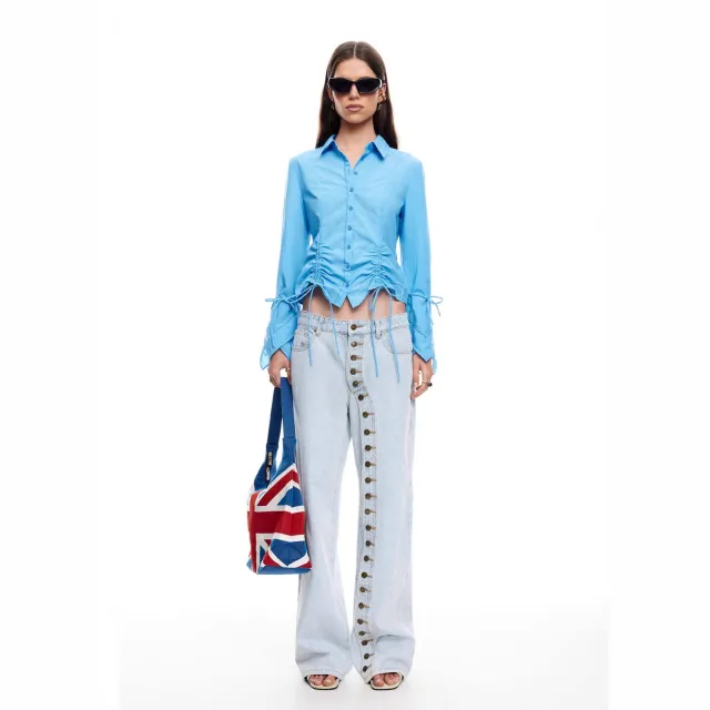 European And American Style Multi button Women's Jeans Light Blue - Shop at LoveMi