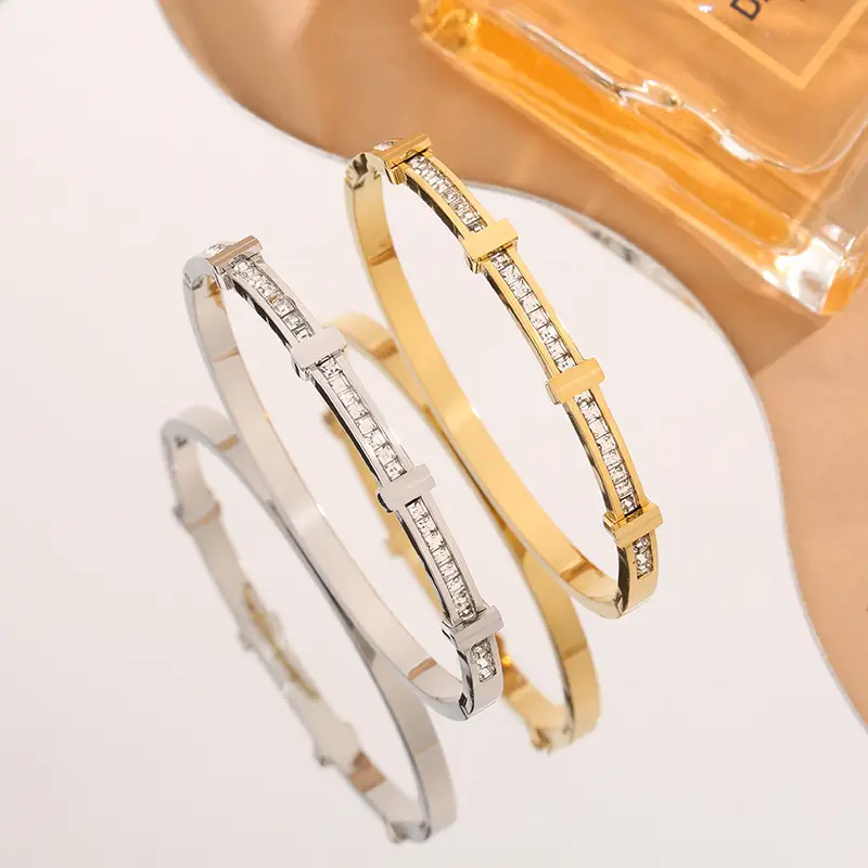 Rhinestone Bracelet Simple Zircon Double Layer Geometric Open Bracelet Jewelry