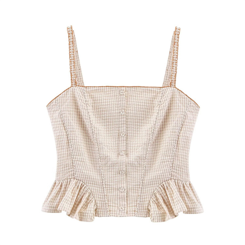 Women's Laminated Decoration Plaid Top Skirt Top Xs - Shop at LoveMi