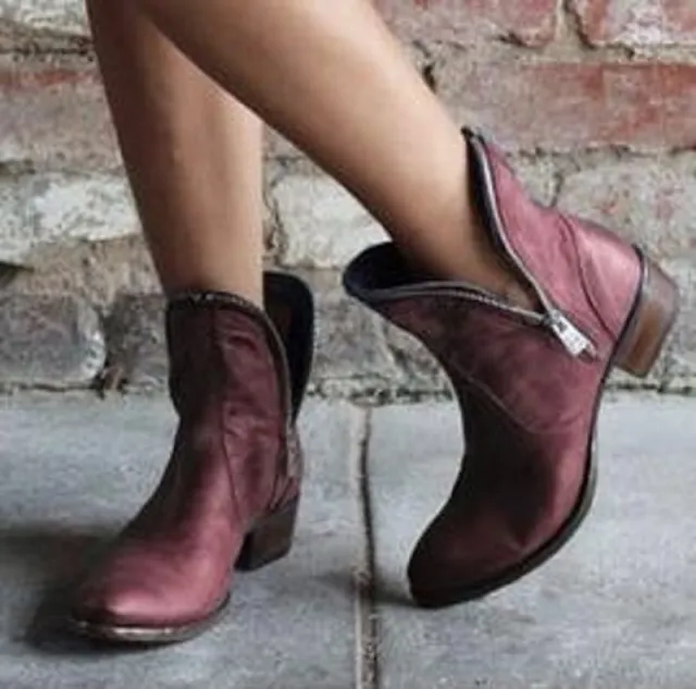 New Autumn And Winter Women's Shoes Pointed Zipper Low Heel Ankle Boots Wine - Shop at LoveMi