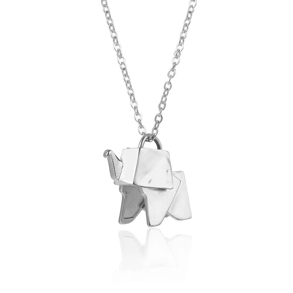 Geometric Hollow Origami Lucky Elephant Necklace