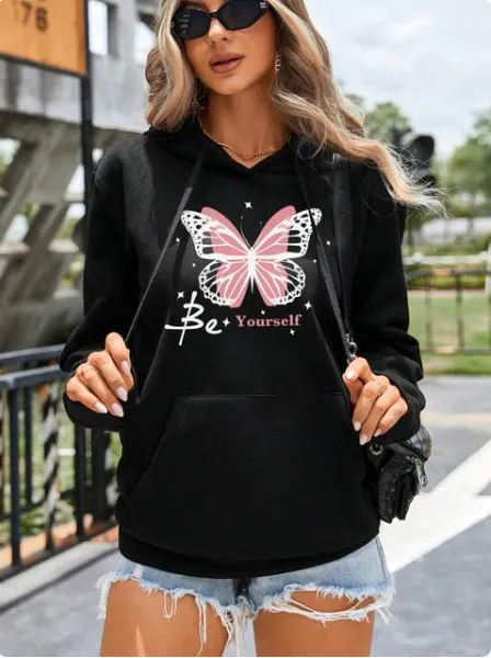 Retro Love Pattern Women's Sheath Hoodie Printed Pullover College Style 5 Black - Shop at LoveMi