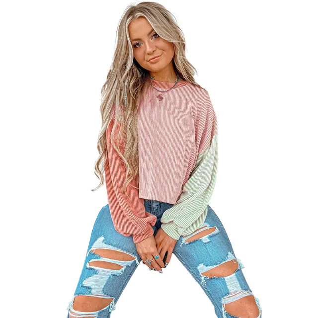 Casual Loose Color Contrast Patchwork Round Neck Women's Sweater Lc25128957 Color Xl - Shop at LoveMi